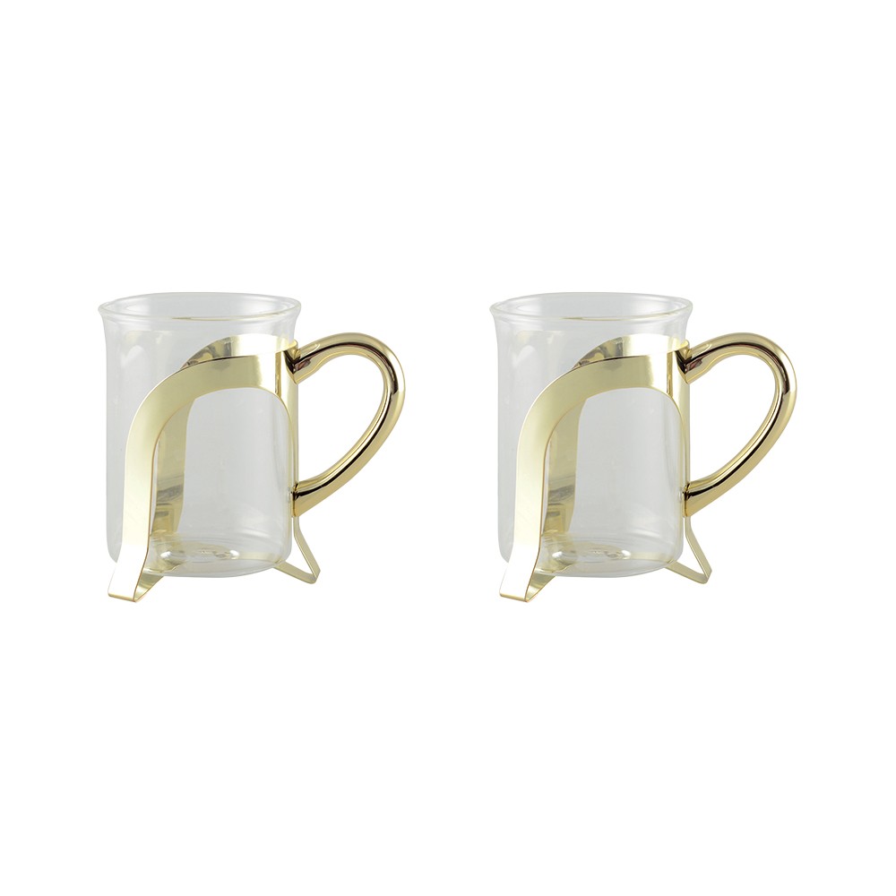 Glass coffee cups with gold metal decoration - set of 2