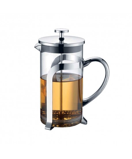 Glass coffee maker with silver metal decoration 9x9x18cm