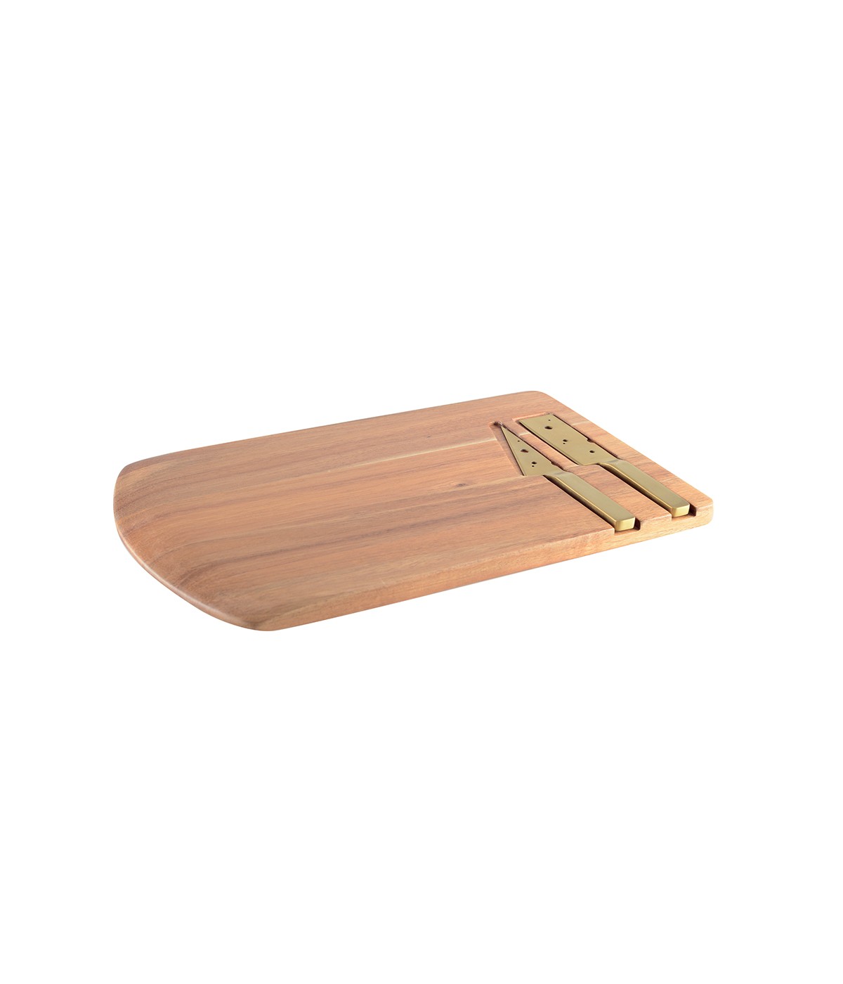 Wooden cheese platter with 2 knives