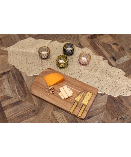 Wooden cheese platter with 2 knives