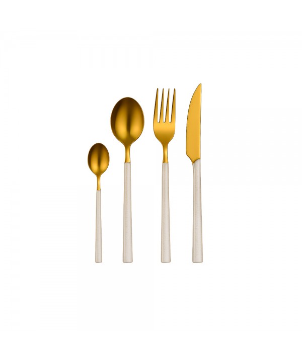 Golden cutlery set with glitter handles - 24 pieces