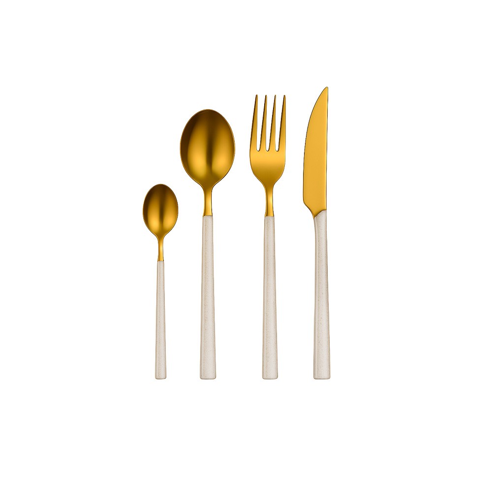 Golden cutlery set with glitter handles - 24 pieces