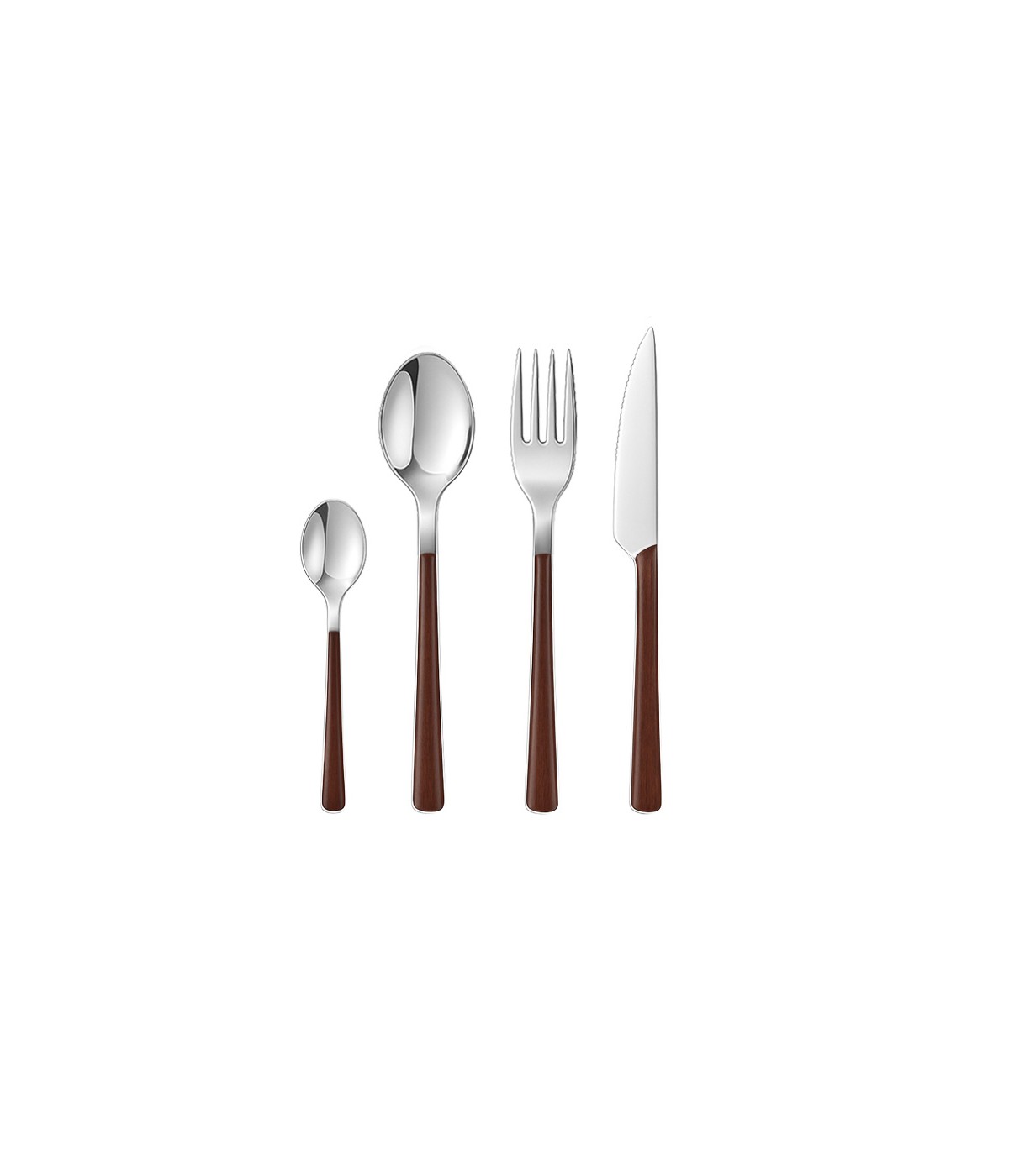 Shiny silver cutlery set with wooden handles - 24 pieces