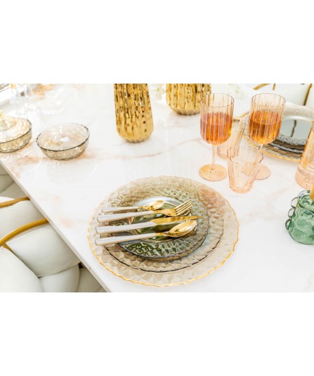 Golden cutlery set with glitter handles - 24 pieces