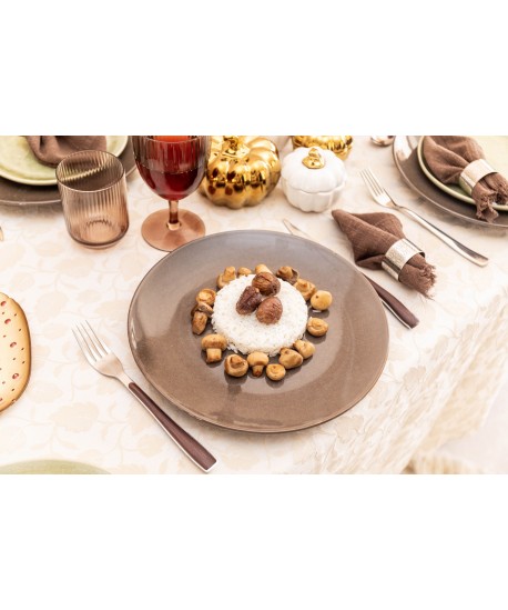 Shiny silver cutlery set with wooden handles - 24 pieces