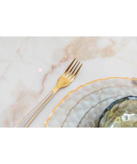 Golden cutlery set with glitter handles - 24 pieces