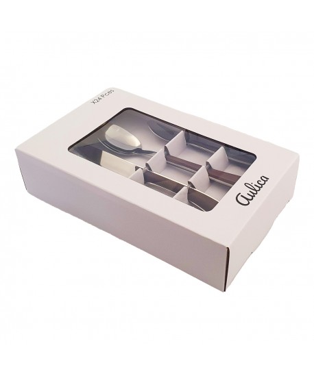 Shiny silver cutlery set with wooden handles - 24 pieces