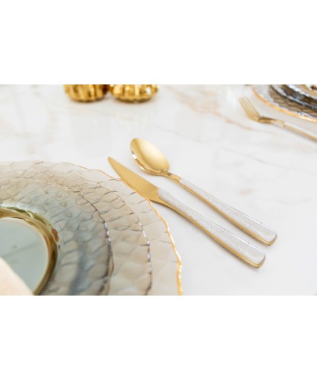 Golden cutlery set with glitter handles - 24 pieces