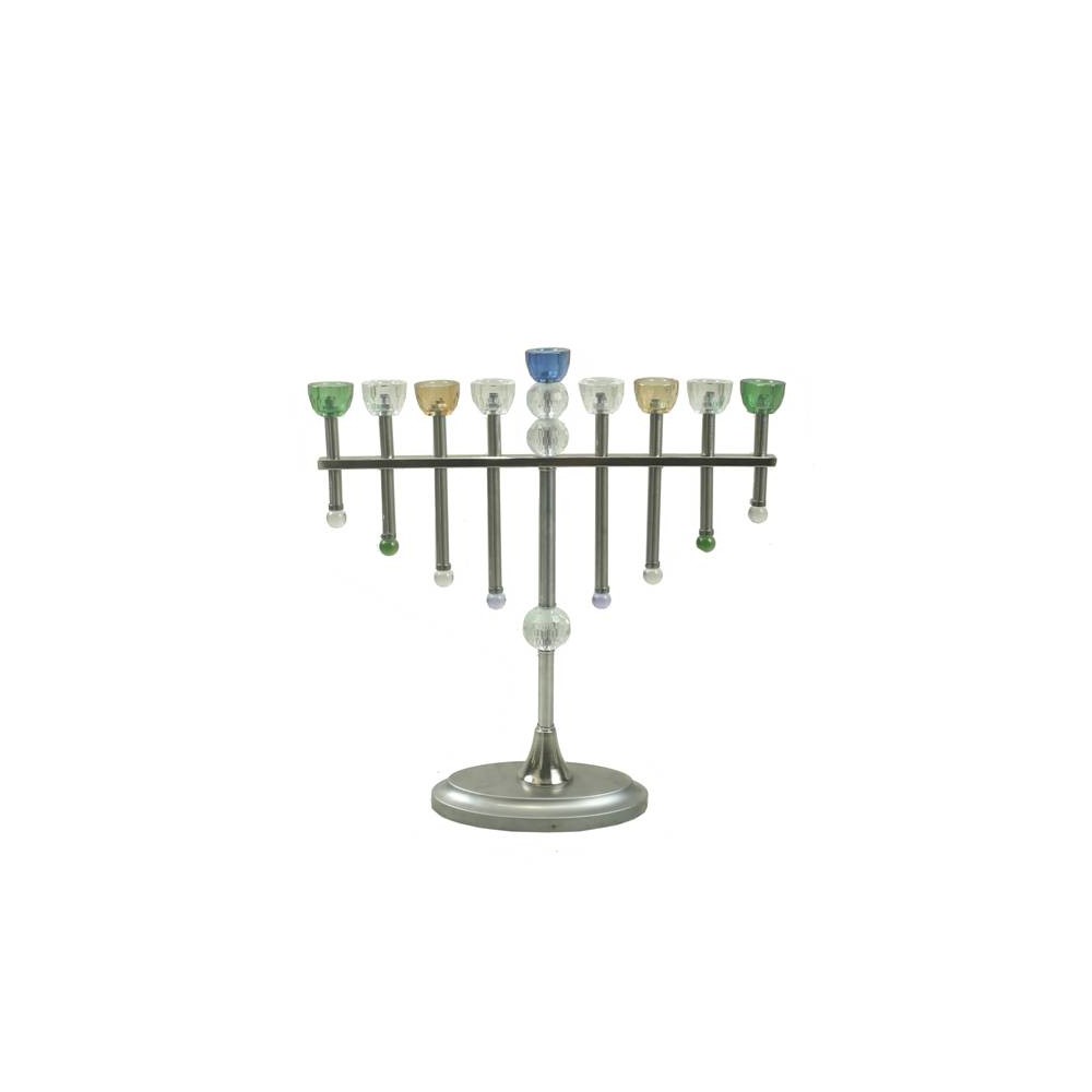 Silver menorah with colored cups 47x15x48cm