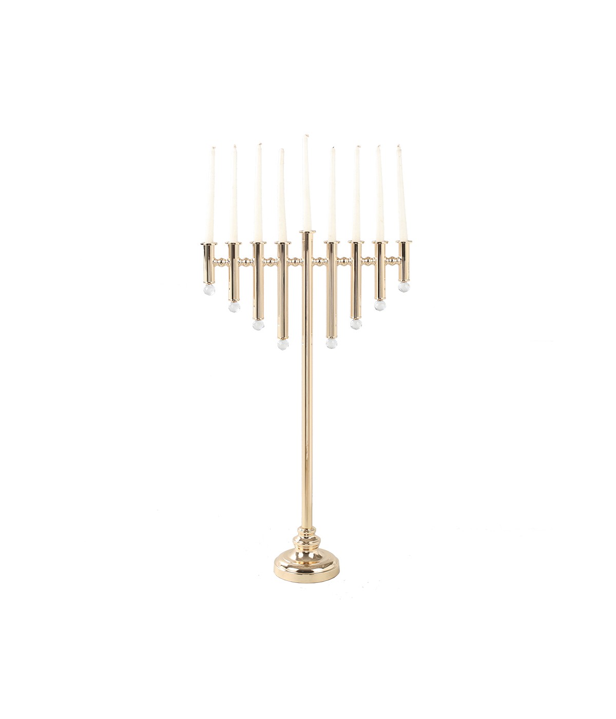 Tall golden Ilara menorah on stand 51x26x140cm