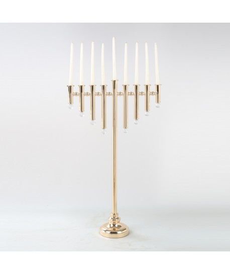 Tall golden Ilara menorah on stand 51x26x140cm