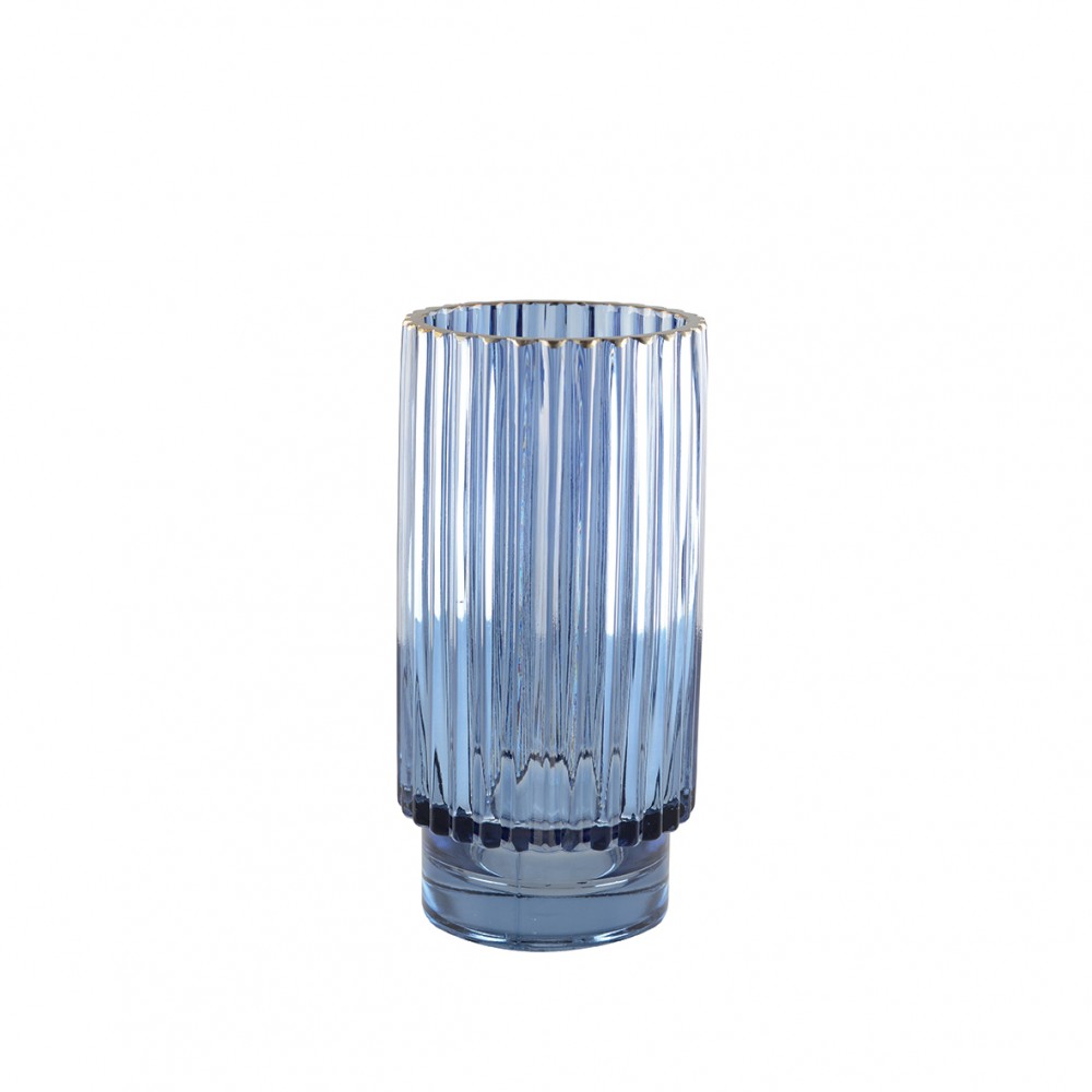 Vase bleu fonce bord doré h.20cm