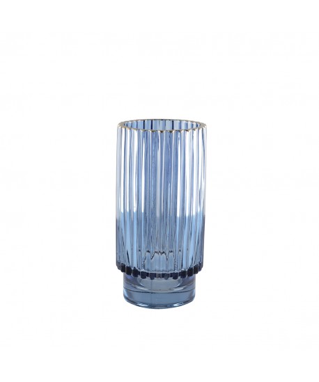 Vase bleu fonce bord doré h.20cm