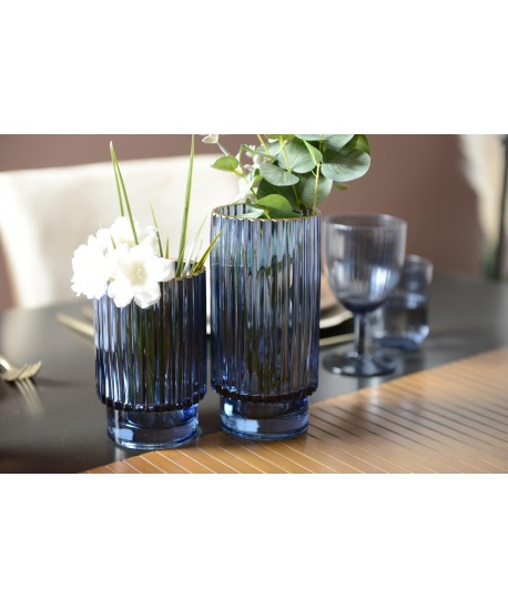 Vase bleu fonce bord doré h.20cm