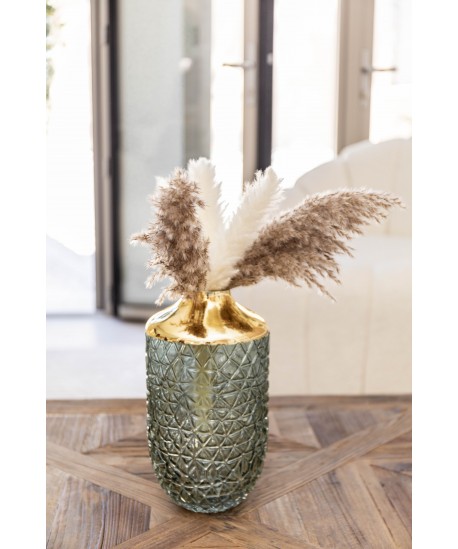 Vase vert avec bord doré 16 x 29 cm
