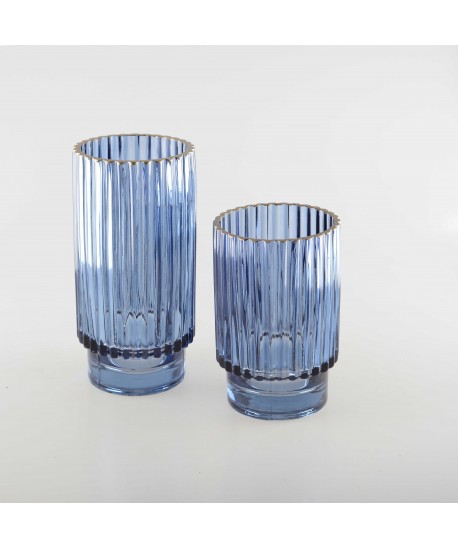 Vase bleu fonce bord doré h.20cm