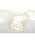 Boîte à mouchoirs carrée transparente bord dorés 23x13x13cm