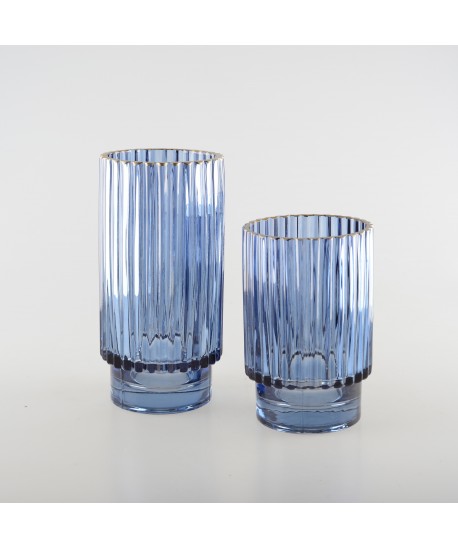 Vase bleu fonce bord doré h.15cm
