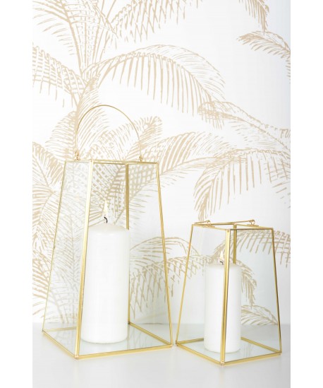 Lanterne bord doré avec anse h20cm