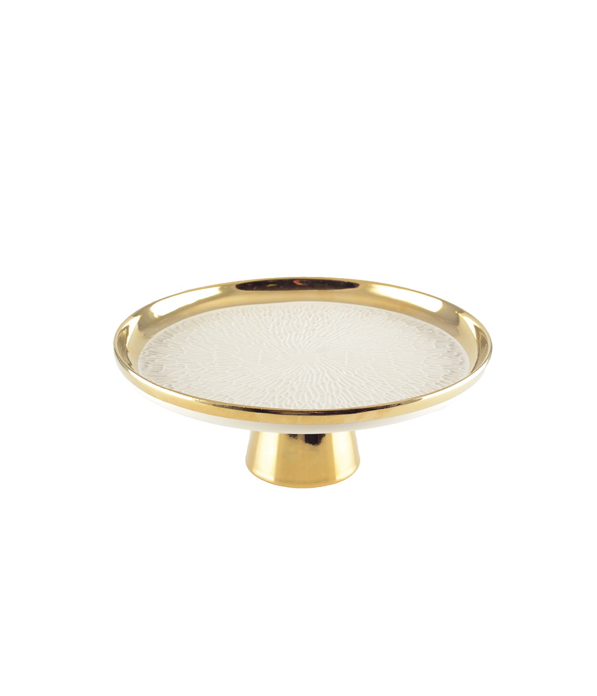 Plat à tarte sur pied crème avec bord doré