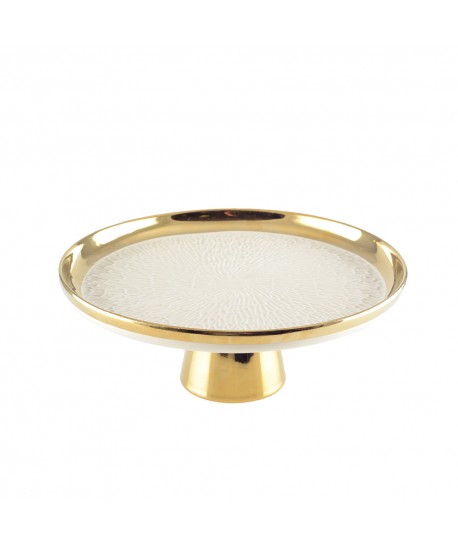 Plat à tarte sur pied crème avec bord doré