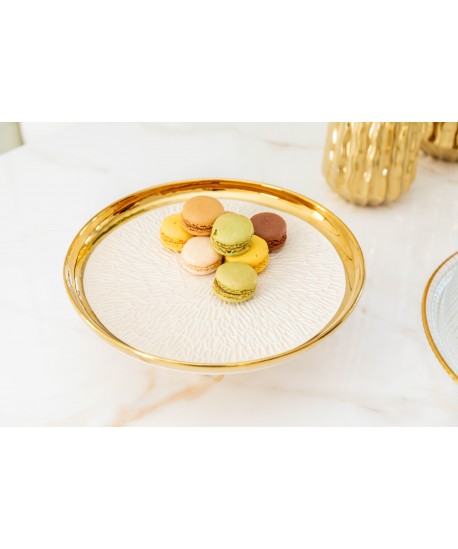 Plat à tarte sur pied crème avec bord doré