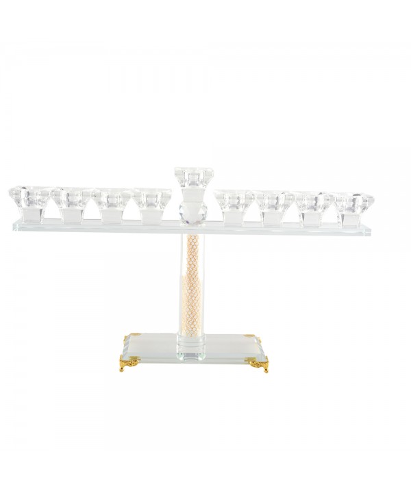 Menorah en cristal 9 feux transparente et dorée h20cm
