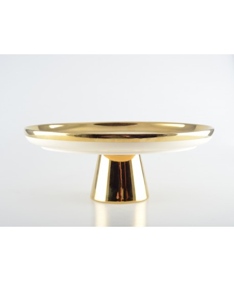 Plat à tarte sur pied crème avec bord doré