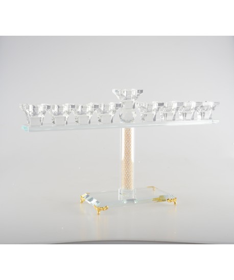 Menorah en cristal 9 feux transparente et dorée h20cm