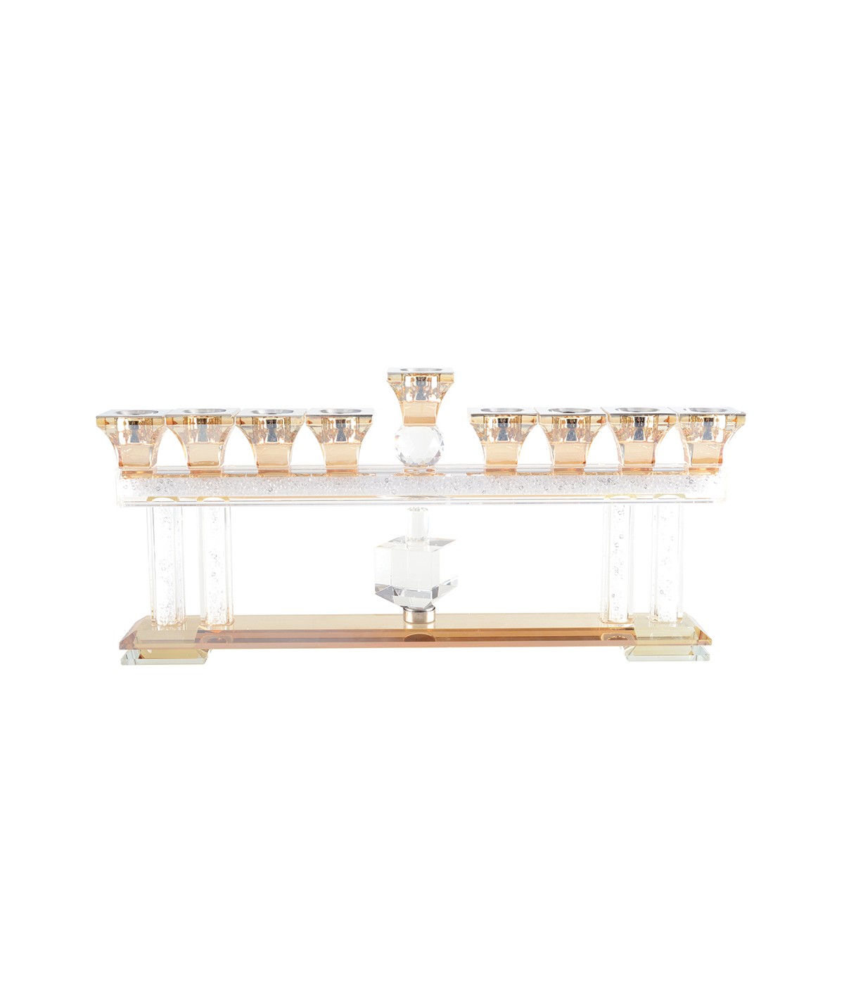 Transparent and golden 9-light menorah 35x5x17.5cm