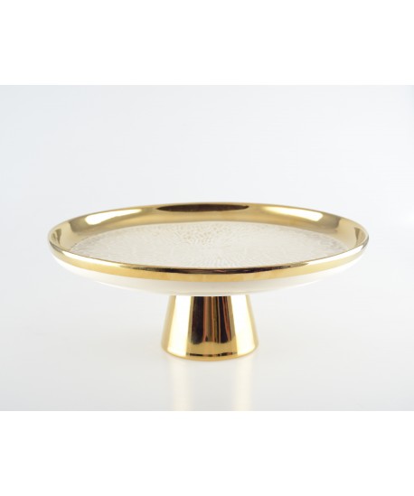 Plat à tarte sur pied crème avec bord doré