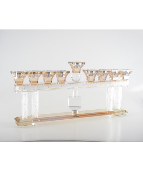 Transparent and golden 9-light menorah 35x5x17.5cm