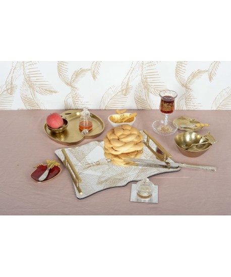 Rectangular golden braided tray 40x30cm