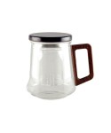 Glass mug with filter, lid, and wooden handle 9.5x13.5x11.5cm