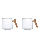 Glass mugs with wooden handle - set of 2