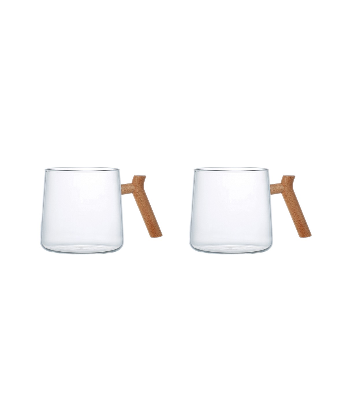Glass mugs with wooden handle - set of 2