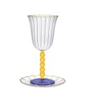 Kiddush glass with golden pearls and golden rimmed saucer
