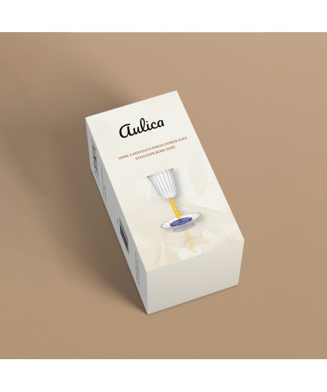 Kiddush glass with golden pearls and golden rimmed saucer