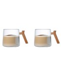 Glass mugs with wooden handle - set of 2