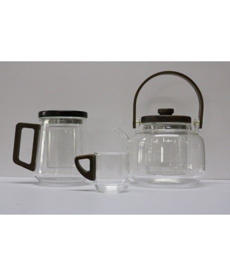 Théière en verre avec anse en bois 17x14.8x12.5cm