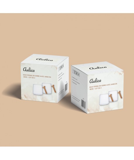 Glass mugs with wooden handle - set of 2