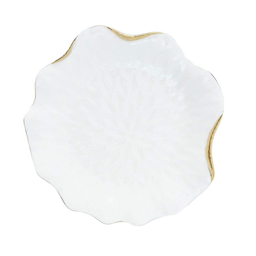 Assiette à dessert en porcelaine blanche avec bords dorés