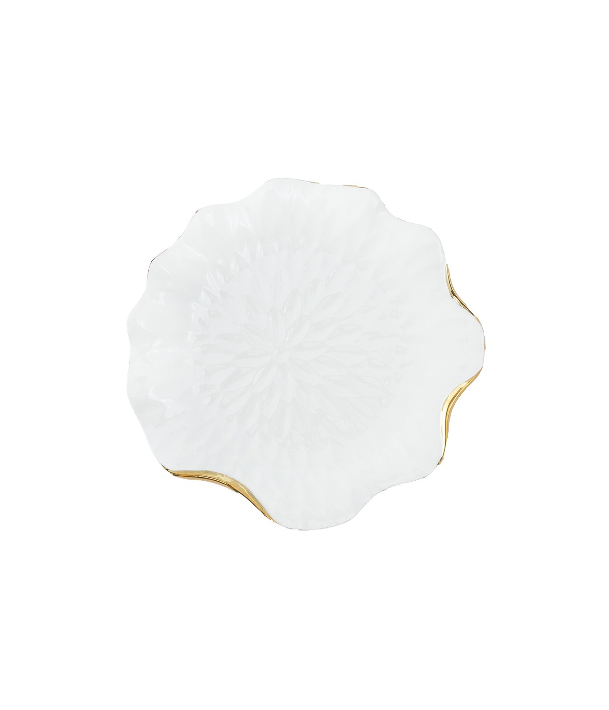 Assiette plate en porcelaine blanche avec bords dorés