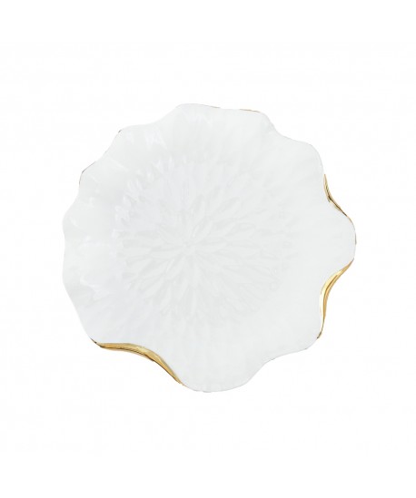Assiette plate en porcelaine blanche avec bords dorés