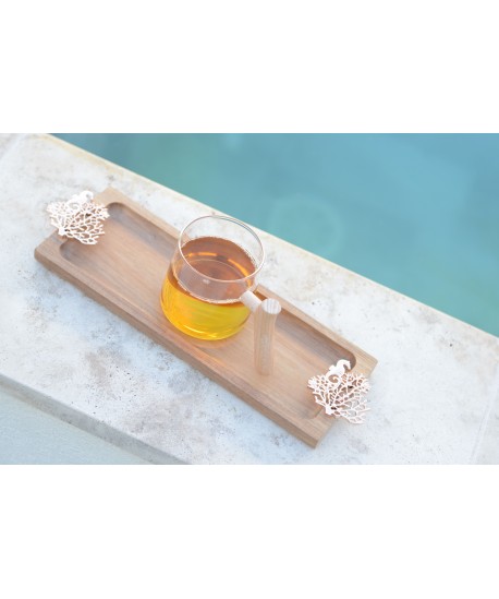 Glass mugs with wooden handle - set of 2