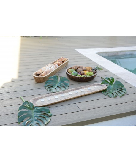 Long rectangular wooden decorative tray 100x9x2.5cm