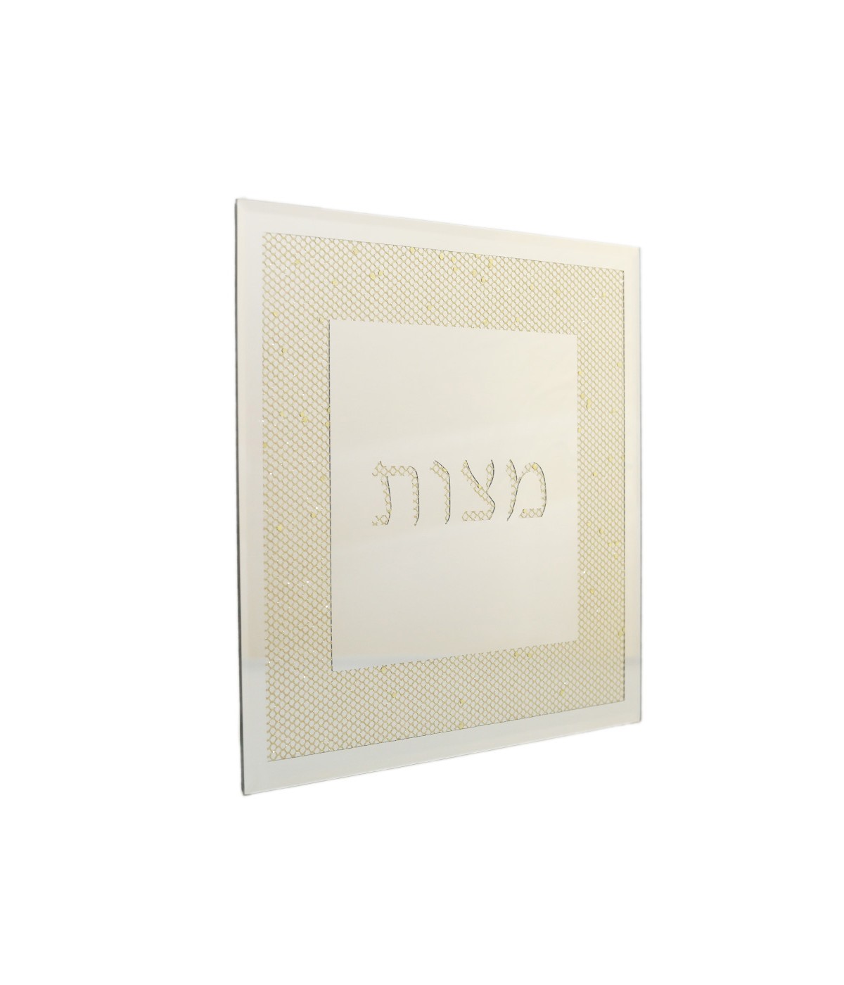 Square gold matzah plate in glass 30x30x1cm