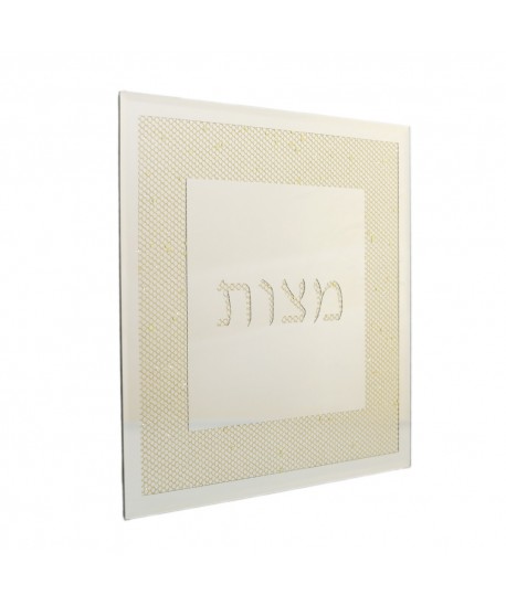 Square gold matzah plate in glass 30x30x1cm