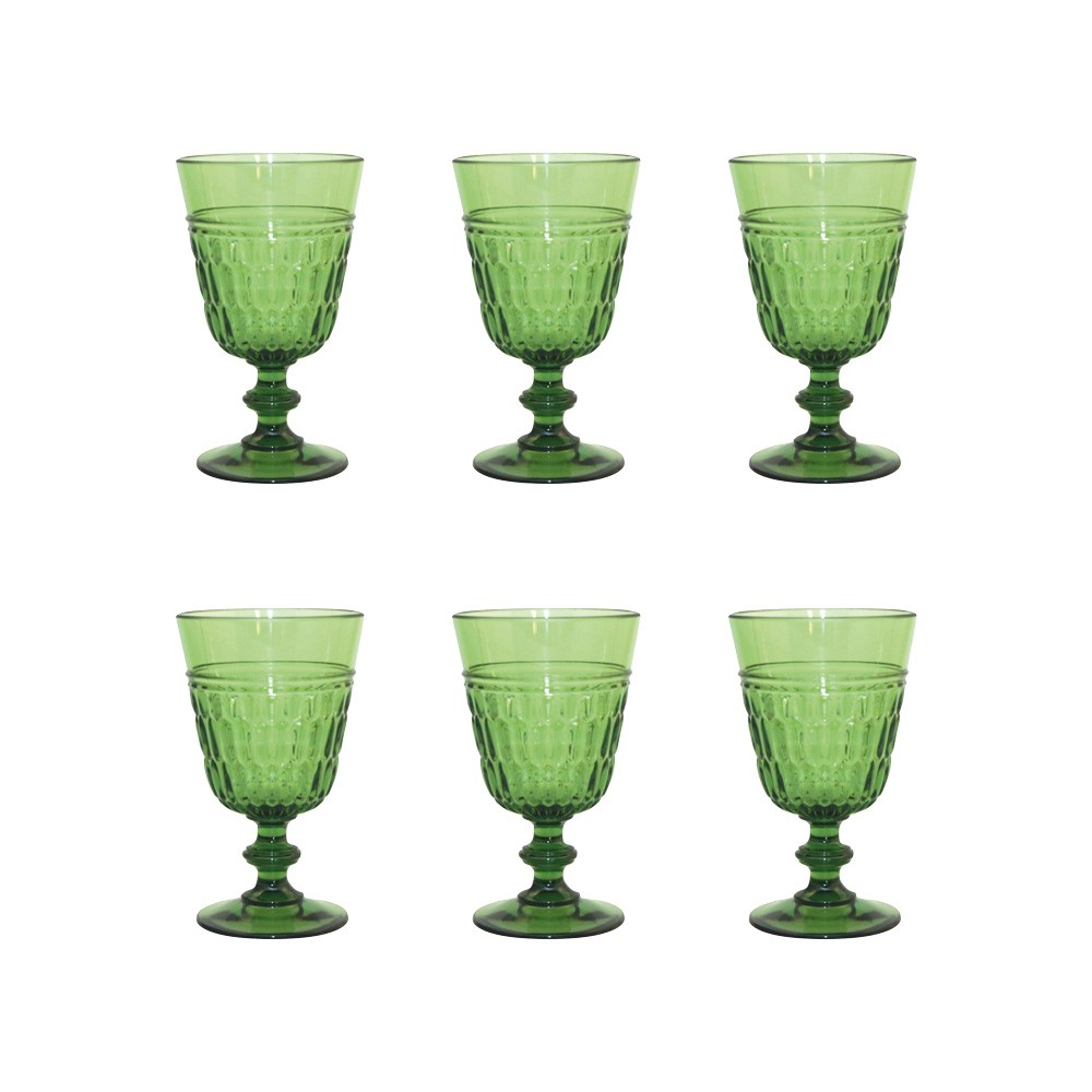 Verres à vin vert en acrylique - lot de 6
