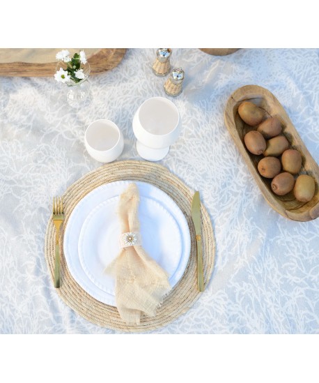 Assiette plate en mélamine blanche bord corde 28x28x2.5cm